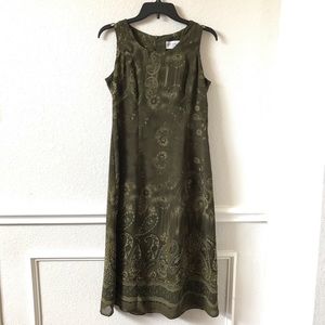 Studio I olive green paisley chiffon maxi dress 8P